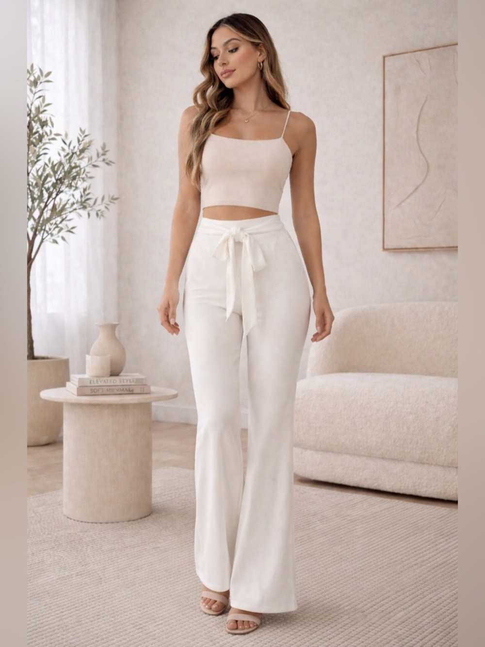 Windsor Ivory Tie Waist Wide Leg Pants Size Medium NWT High Waisted